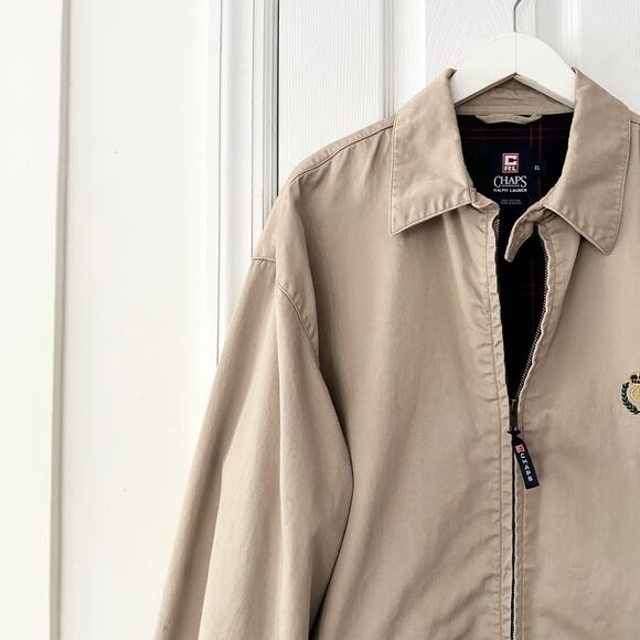 Chaps Ralph Lauren Khaki Vintage Full Zip Harrington Plaid Half Lined Jacket XL - Picture 2 of 12